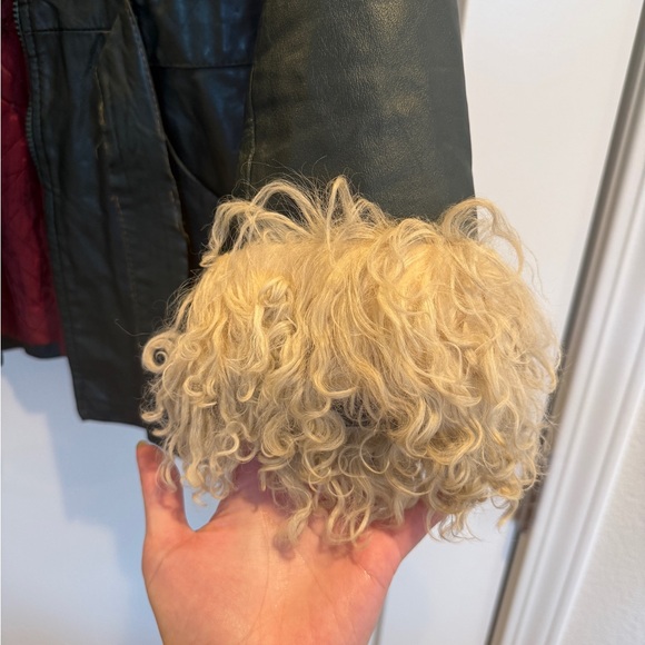 Vintage Dark Green Leather and cream Mongolian Shearling Fur Coat - Picture 6 of 8